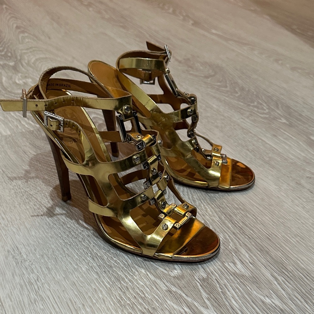 Tory Burch Metallic Gold Strappy Heels